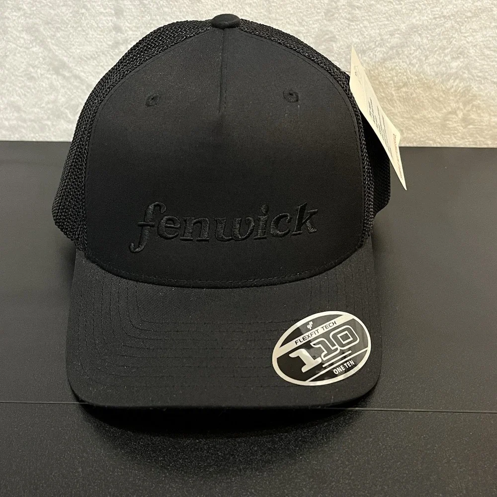 Fenwick Flexfit Tech 110 Mesh Trucker Hat Black Snapback Cap Embroidered SAMPLE